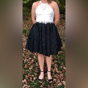 DAVE AND JOHNNY two piece black and white floral homecoming dress